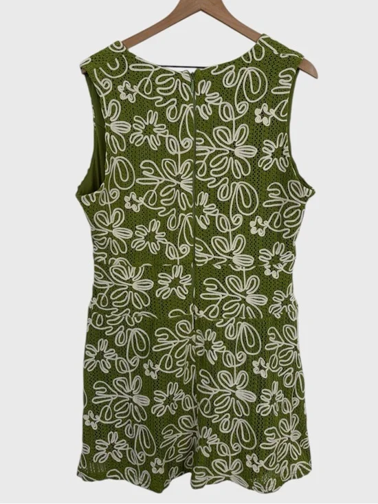 Adelyn Rae NWT Olive Green White Corded Floral Embroidery V Neck Dress Size L - Picture 3 of 8